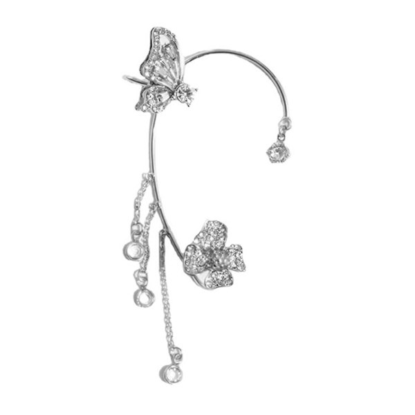 1 st. Öronmanschett med strass, högpolerad, lyxig fjärilskedja, öronmanschett, fransörhänge Silver