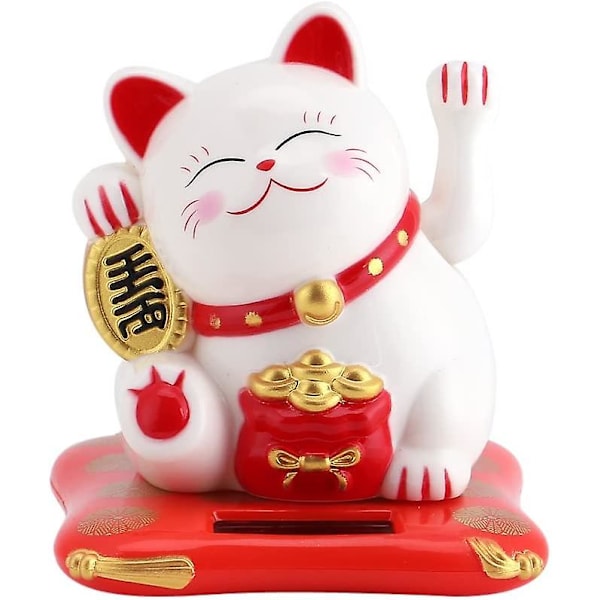 Onnen Hyvä Onnen Toivottava Kissa Aurinkovoimalla Toimiva Söpö Kissa Heiluttavalla Kädellä Kodin Esillepano Auton Sisustus Maneki Neko (valkoinen)