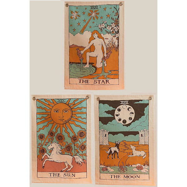 Sol, Måne og Stjerne Tarot-veggtepper - Estetisk Bohemsk Veggteppe for Soverom Hjemmedekor