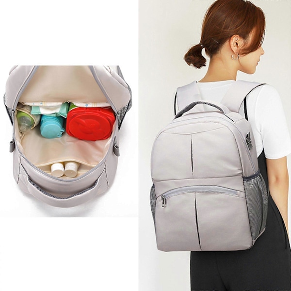 Baby Stelleveske med Sidelommer Vanntett Tørr og Våt Separasjon Tote Grå Gray 30cmcx18cmx39cm