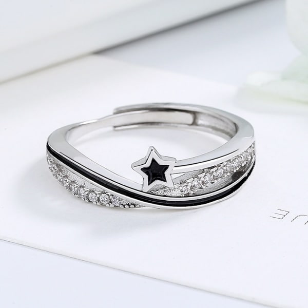 Damen 925 Sterling Silber Öffnerring Sterne Unendlichkeitsymbol Verstellbarer Ring mit Zirkonia, Silber