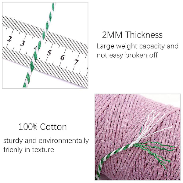 2mm 100m Bomullssträng Garn 2-trådig Flerfärgad Semester Dekorativ Randig Tråd För DIY Hantverk Present Bakning Inpackning Green-White