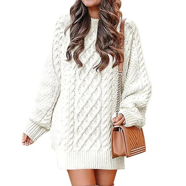 Dame Langærmet Strikket Sweater Kjole white S