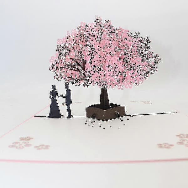 3D Kort Pop Up Kort Bröllopsdag Grattiskort Romantiskt Par Sakura Trädform