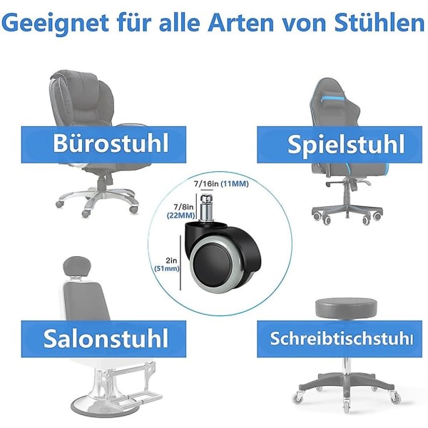 Pakke Kontorstolhjul 11 Mm / 22 Mm Erstatning Hårdt Gulv Til Gamingstole, Drejestole, Pr