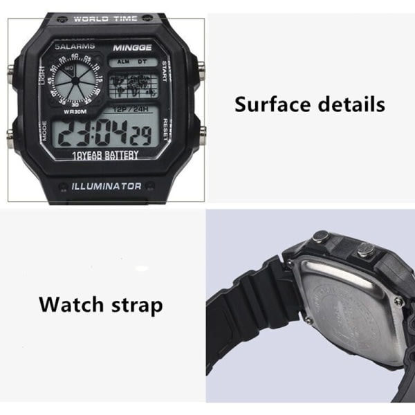 Digital Sports Luminous Chronograph til Mænd Vandafvisende Slank Elect Silver