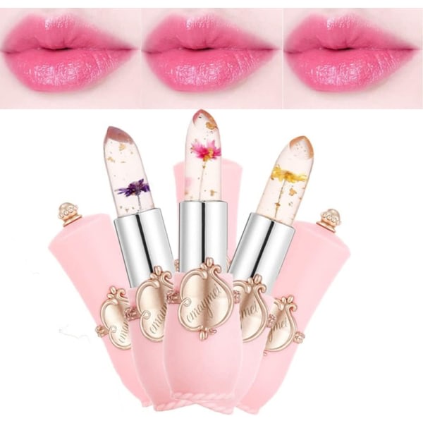 3-delt Crystal Flower Gel Lipstick Set Magic Temperature Change Lip Gloss