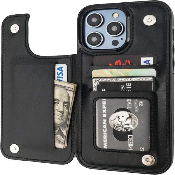 Kompatibelt iPhone 14 Pro Max Plånboksfodral med Kortplatser, PU-läder Ställ Kortplatsfodral, Dubbel Magnet