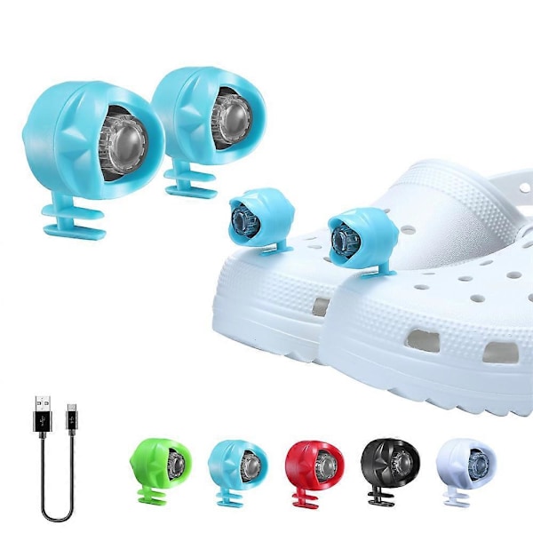 Genopladelige Forlygter til Crocs, 2 stk. Bærbare Croc-lygter til Sko BLUE