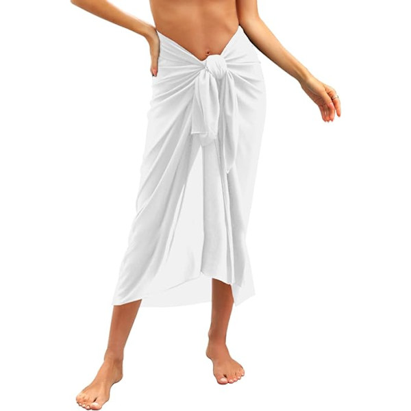 Strandkjole til kvinder, stranddækken, chiffon sarong, bikini cover up til badetøj, langt tørklæde, wrap, halv strand pareos til sommeren White