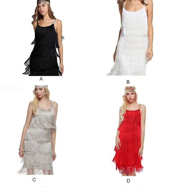 Damklänning 1920-tals Fransklänning med Hållare Great Gatsby Cocktailparty Flapperklänningar Maskeradklänning Frans Damkostymklänning Red XL