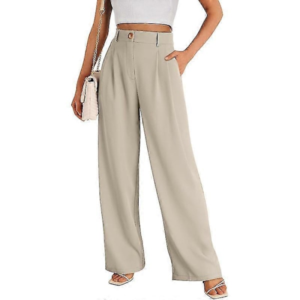 Dressbukser med vide ben for kvinner, høye i livet, business casual bukser Khaki M