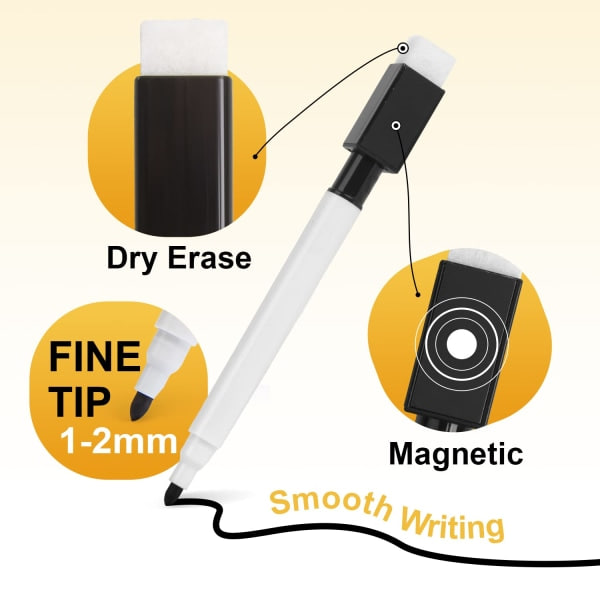 Små whiteboard-penne, 10 stk sorte whiteboard-penne med viskelæder, fine whiteboard-penne