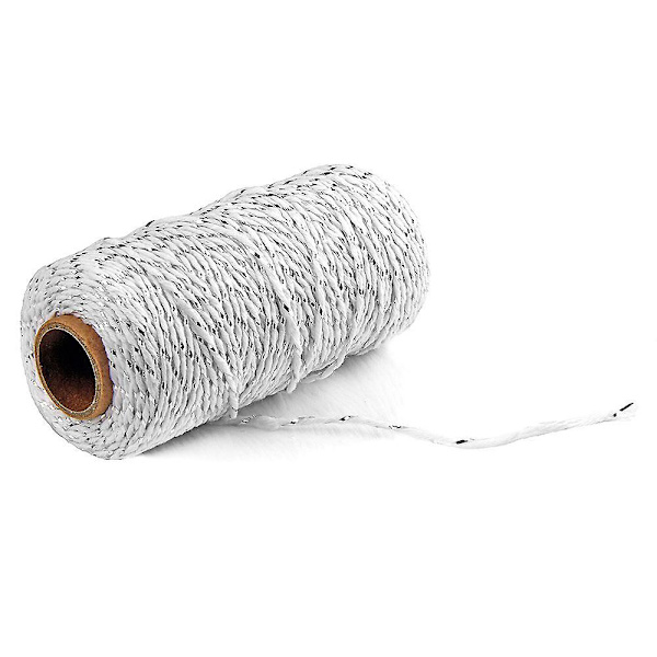 2mm 100m Bomullssträng Garn 2-trådig Flerfärgad Semester Dekorativ Randig Tråd För DIY Hantverk Present Bakning Inpackning Silver-White