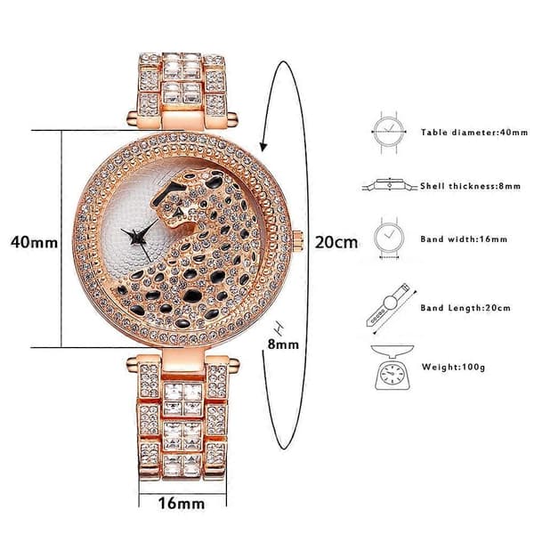 Guld Leopard Ur Bling Dame Quartz Ur Gold Silver