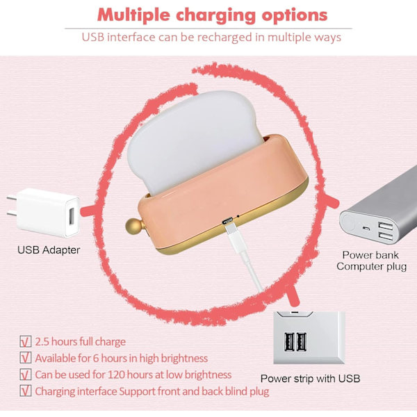 Brödrost bröd LED nattlampa, söt skrivbordsdekor brödrost med timer, kreativ design sängbordslampa för baby barn flickor tonåringar