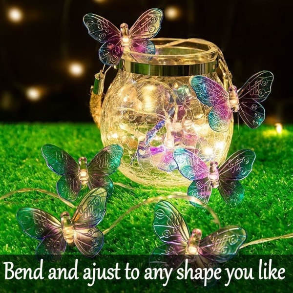 20 LED Butterfly Lysstreng, 3 Meter Batteridrevet Lilla Butterfly Lys til Hjem Indendørs Udendørs Have Bryllup Fest Ferie Dekoration