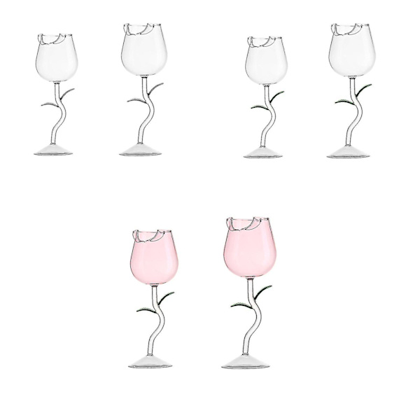 Ruusunmuotoiset Kupit Juomille Juhliin, Hääihin, Ystävänpäivään - Kestävä Lahja, Luova Läpinäkyvä Vihreä Pinkki Viinilasi Pink 150ml