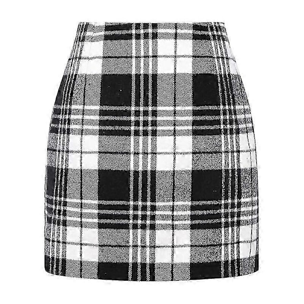 NY Dam Hög Midja Rutig Kjol, Bodycon Pennkjol Mini Kjolar i Ull Grey L