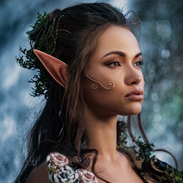 Bruna Alvöron - Kort och Långt Set med Fe-öron, Silikon Vampyröron, Brun Päls för Kvinnor, Cosplay, Renässans Dark brown 2 pairs