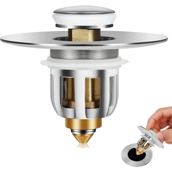 Pop-up-avloppsfilter för diskho, universellt pop-up-avloppsfilter med anti-igensättningsfilter, anti-lukt hårfilter för 26-42 mm hål
