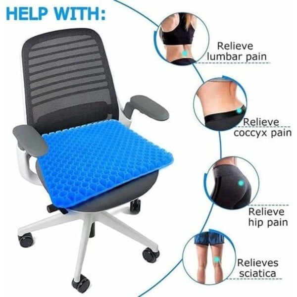 Minneskum seteunderlag, gelpute, ortopedisk ergonomisk stolsete for kontor, bil, anti-dekubitus halebeinspute (blå)