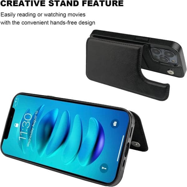 Kompatibelt iPhone 14 Pro Max Plånboksfodral med Kortplatser, PU-läder Ställ Kortplatsfodral, Dubbel Magnet