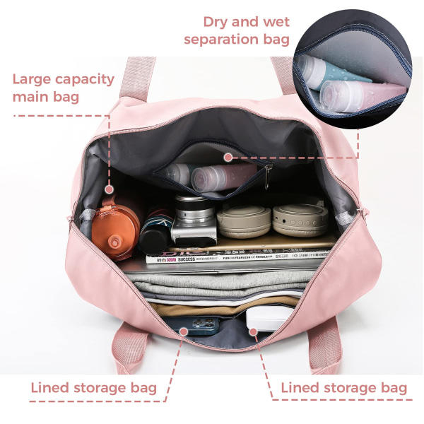Hopfällbar resväska stor kapacitet hopfällbar sport gym väska lätt vattentät väska handbagage (rosa) rosa Pink