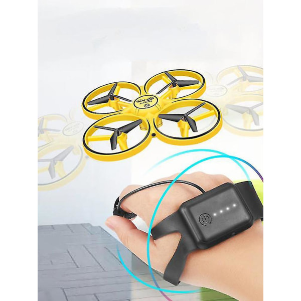 Bevegelseskontrollert drone med sensor og klokkefjernkontroll - gul
