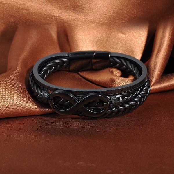 Infinity-armband i läder för män - flätat rep i läderarmband för män