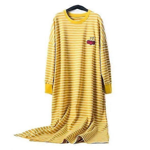 6 Väriä Rento Kotiasu Naisten Pitkähihainen Puuvilla Yöpaita Löysä Pyjama Yellow