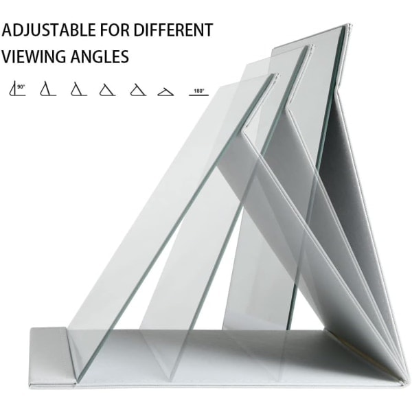 Foldbar PU Læder Bordplade Makeup Spejl Bærbar med Stativ Bærbar Rejse Spejl Hvid 16.5*12.3cm