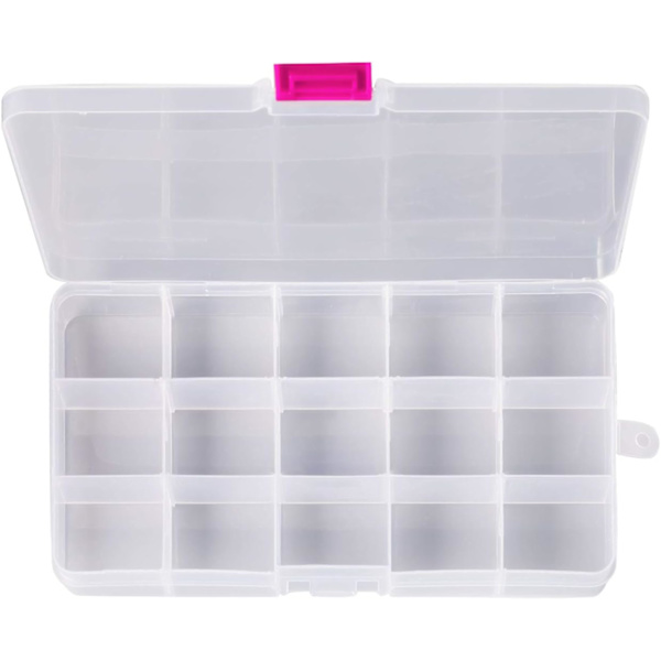 15-Gitter Transparent Smykkearrangørboks med Justerbare Skillevægge til Smykker, Kosmetik, Håndværk - Pakke med 3