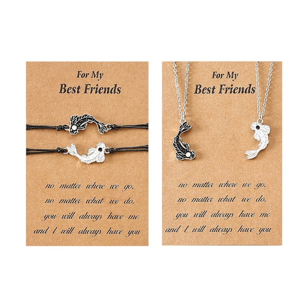 Yin Yang -kala ranneke ja säädettävä naruranneke kaulakorusetti rakastavaisille Necklace