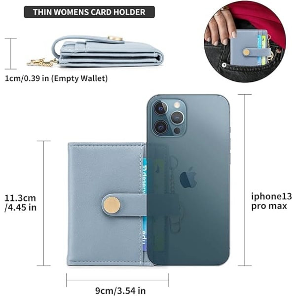 Damplånbok för kvinnor med RFID-blockering, bifold-korthållare med blixtlåsförsedd myntficka, ID-fönster och nyckelring blue