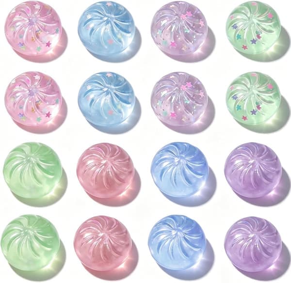 16-pak Mini Glitter Stjerne & Ensfarvet Dumpling Squishy Legetøj, Søde Krystal Klemmebolde, Blødt Strækbart Fidget Legetøj til Angstlindring, Fest