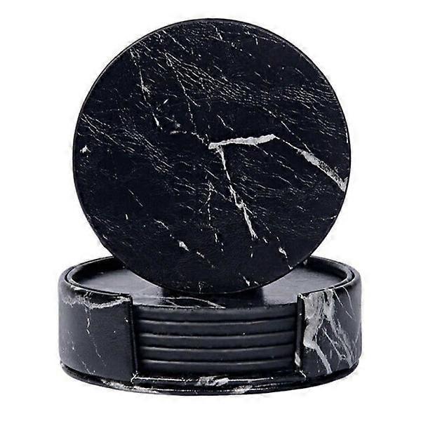 6-pak Vendbare Brikker Sort Marmor PU med Holder sort