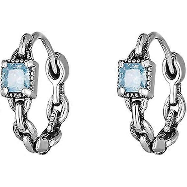 925 Sterling Sølv Blå Hoop Øredobber for Kvinner Tenåring Link Hoop Øredobber Retro Huggie Hoop Øredobber