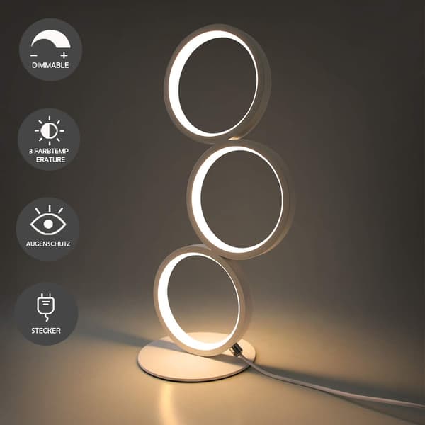 LED Skrivebordslampe Dimbar Moderne Nattbordslampe Hvit Ring