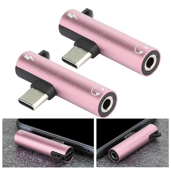 2 kpl 2 in 1 TypeC - 3,5 mm Aux-äänikaapelilaturi Kuulokemikrofonijakaja-adapteri (Pinkki)