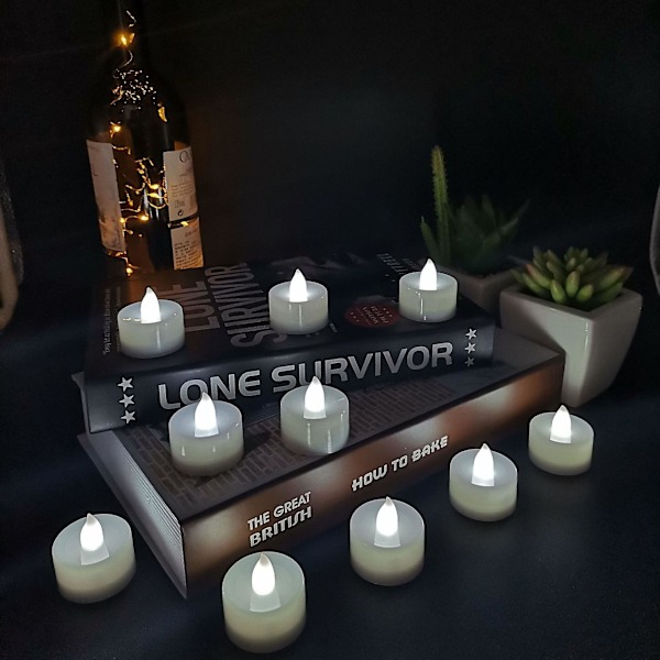Telys, realistiske og klare batteridrevne flimrende telys, falske lys i hvitt perfekt for Halloween, jul, Valentinsdag, bursdag