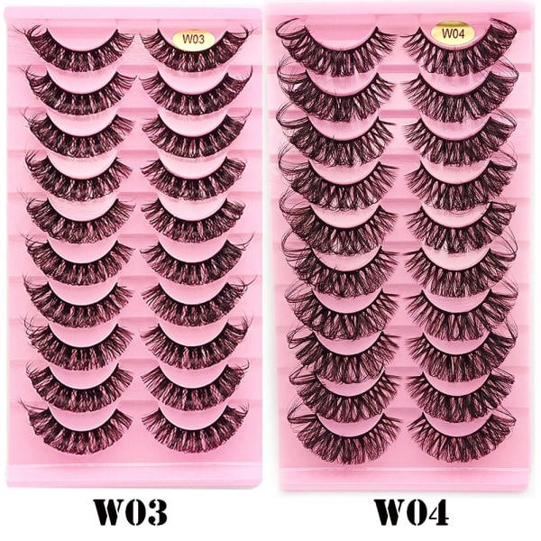 10 par ryska volym DD Curl Faux Mink falska ögonfransar W03