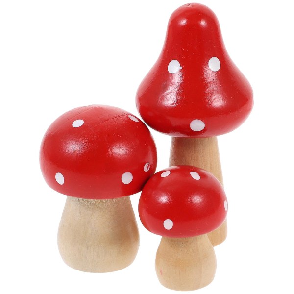 Pak simuleret svampe træudskæring kunstig mikrolandskab skrivebordsdekorationer Hjemmekontor landskabstilbehør (rød) (7.00X3.50X3.50CM, rød)