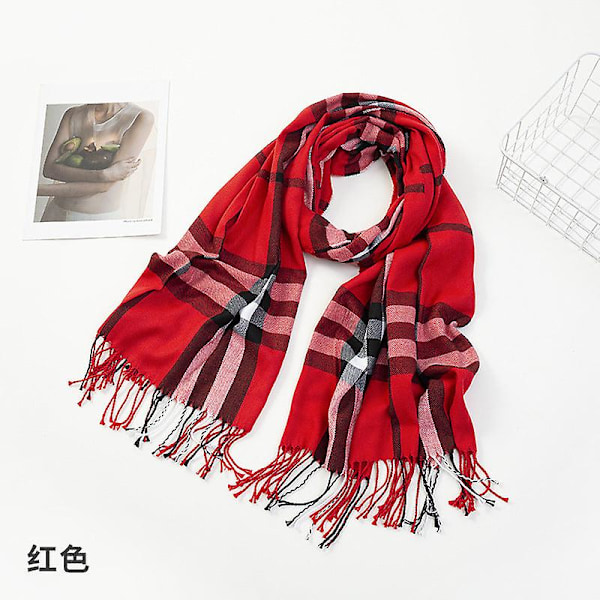 Damscarf 2023 Höst Och Vinter Ny Rutig Scarf Cashmereliknande Varm Tofssjal Bright red 70*200 cm
