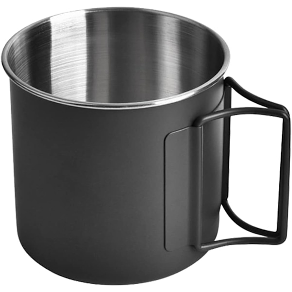 Set med 2 hopfällbara koppar 330 ml 304 rostfritt stål kaffe te vattenkopp för utomhusvandring matlagning camping pot öppen eld (svart)