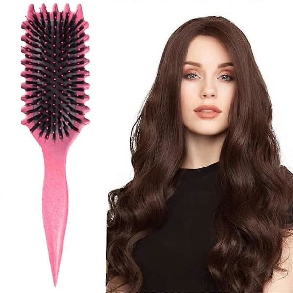 Bounce Krøllhårbørste Villsvinbust Hårbørste for å Løsne, Forme og Definere Krøller for Kvinner og Menn - Lilla