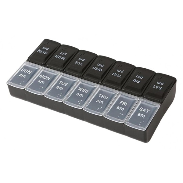 Praktisk holdbar Dosett medicinsk tablet etui sort/hvid Svart/Vit
