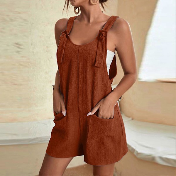 Solid Hängselbyxor Lös Shorts Jumpsuit Personlig Cool Stil Hudvänliga Shorts För Vardagsbruk Semester Shopping Semester Dark Brown XL