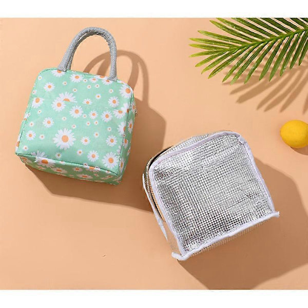 Isolerad Lunchväska, Bärbar Termisk Lunchväska Organiserande Tote Bag för Arbete Picknick (Daisy Green)
