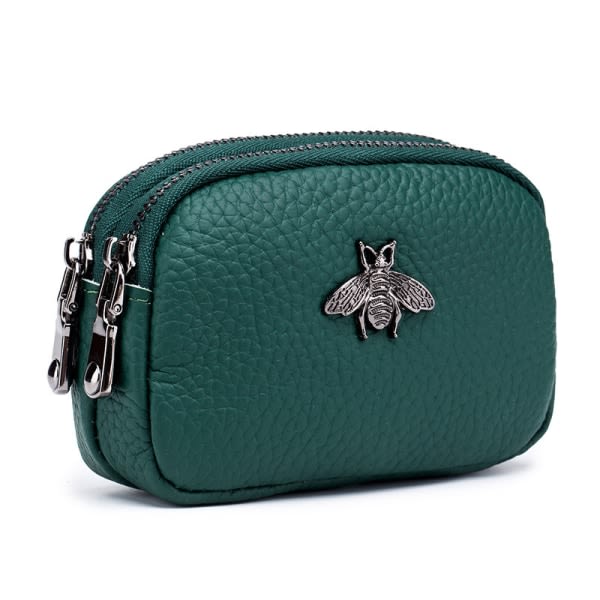 Pieni aitoa nahkaa oleva kolikkokukkaro naisille, pieni lompakkolaukku naisille kaksinkertainen vetoketjullinen luottokorttikotelo (vihreä) Sunmostar